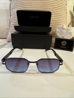 Versace Black Frame Sunglasses with Purple Gradient Lenses